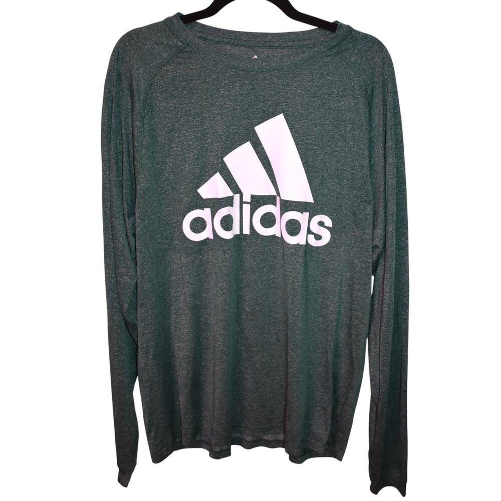 Adidas Shirt Mens Large Green Long Sleeve Climalite Athletic Pullover Polyester